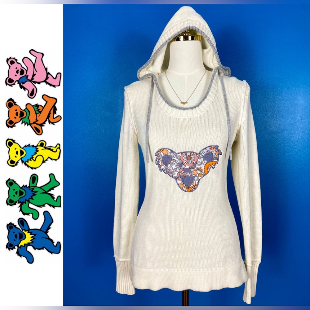 GRATEFUL DEAD Upcycled "Ann Taylor LOFT" Dancing Bear Hooded Sweater, size XS